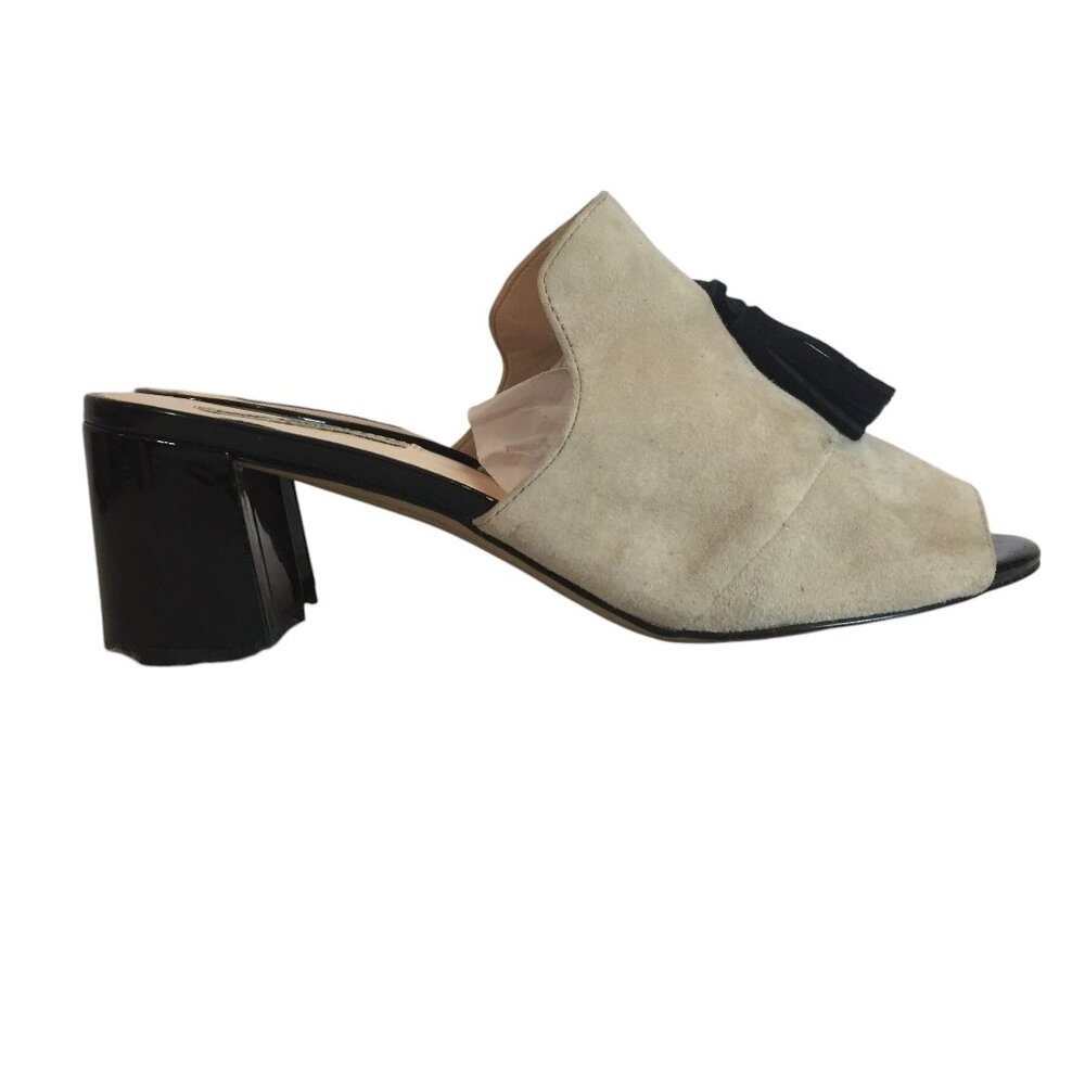 Karl Lagerfeld Paris Womens 8 Hettie Tan Suede Heel Mule Tassel